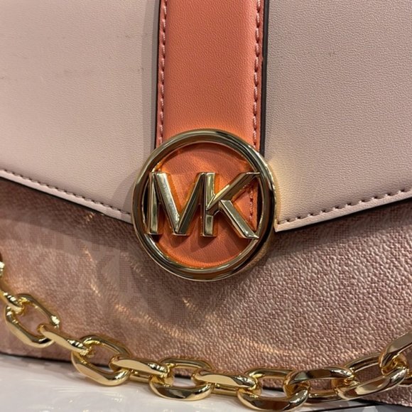 Michael Kors Carmen Small Monogram Flap Crossbody Sherbert Color - Picture 11 of 16